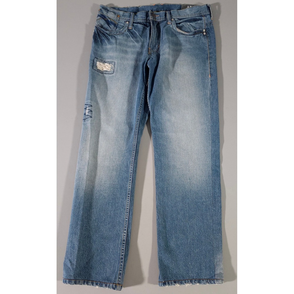 Armani Exchange J101 Jeans Mens 33x32 Blue Boot Leg Distressed Low Rise Relaxed